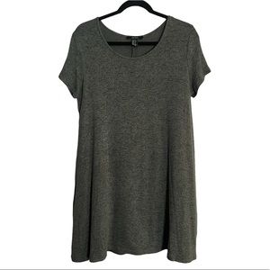 Forever 21 | Olive Green & Gray Marled Midi Short Sleeve T-Shirt Dress Size XL
